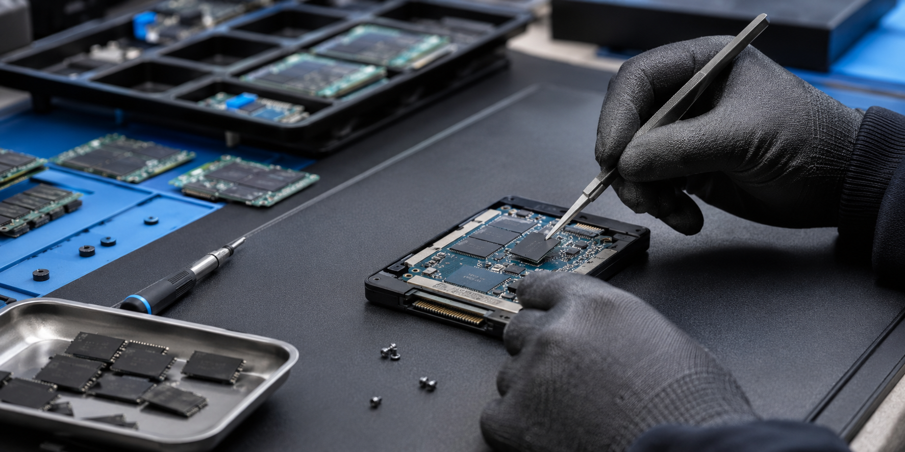 Démontage propre d’un SSD pour récupérer ses composants
